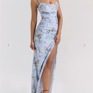 Lini Blue Floral Print Mesh Maxi Dress